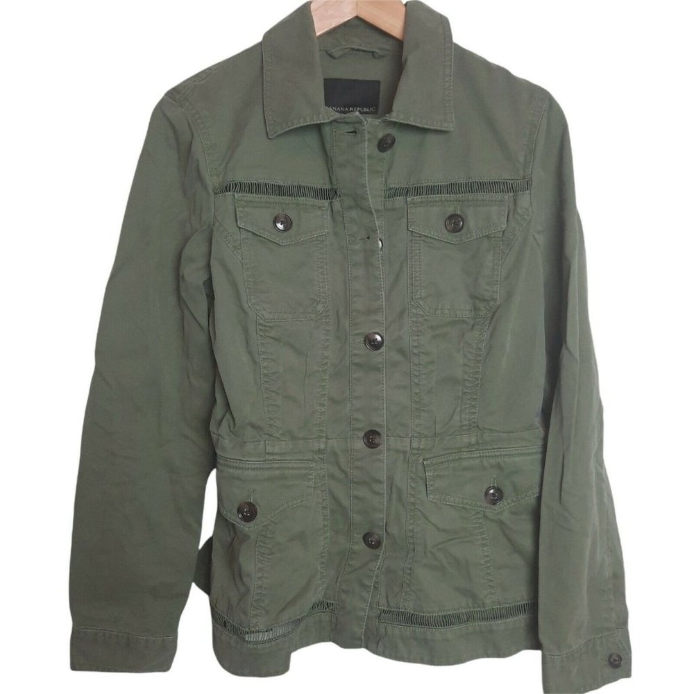 Banana Republic Army Green Eyelet Trim Utility Safari Cargo Jacket Womens Small